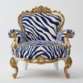 An elegant and luxurious armchair with a blue-white pattern on a transparent background. Royalty Free Stock Photo