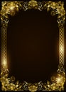 Elegant and luxurious regal gold frame on dark brown background