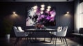 Elegant luxury black dinning room with purple abstract oil painting Royalty Free Stock Photo