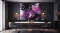 Elegant luxury black dinning room with purple abstract oil painting Royalty Free Stock Photo