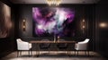 Elegant luxury black dinning room with purple abstract oil painting Royalty Free Stock Photo