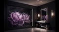 Elegant luxury black dressing room with purple lotus oil painting Royalty Free Stock Photo