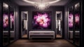 Elegant luxury black dressing room with purple, pink and white flower oil painting Royalty Free Stock Photo