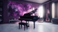 Elegant luxury dark music room with purple abstract oil painting