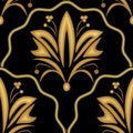 Elegant luxury embossed golden victorian patterns on black background Royalty Free Stock Photo