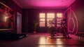 Elegant luxury fitness room with exercise machines with vivid magenta colors
