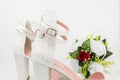 Elegant Luxury Laced Bridal Wedding Shoes And Bouquet With Red R Royalty Free Stock Photo