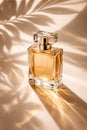 Elegant Luxury Perfume Bottle With Golden Light And Soft Botanical Shadow Patterns Royalty Free Stock Photo