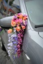 Elegant luxury Wedding car decorated with beautiful flowers Royalty Free Stock Photo