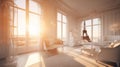 Elegant luxury white living room with view of the Eiffel Tower Royalty Free Stock Photo