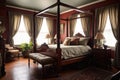 elegant mahogany four-poster bed in a cozy bedroom