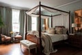 elegant mahogany four-poster bed in a cozy bedroom