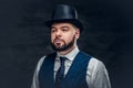 Elegant male in cylinder hat and waistcoat. Royalty Free Stock Photo