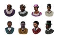 Elegant man. Male face. Afro american gentlemen. Victorian era. Fashion and clothes. Businessman in suit. Hand drawn Old