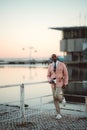 Elegant Man by the Pink River Royalty Free Stock Photo