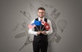 Elegant man with sightseeing concept and flag