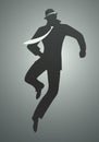 Elegant man silhouette dancing and jumping.