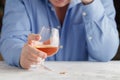 Elegant man suffering from alcoholism drinking whisky Royalty Free Stock Photo