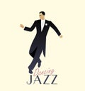 Elegant man wearing classic style clothing dancing jazz.