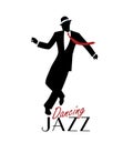 Elegant man wearing classic style clothing dancing jazz.