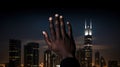 Elegant Manicured Hands of a Black Man Against Illuminated Skyscrapers AI Generated