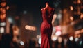 Elegant mannequin showcases fashionable evening gown in illuminated boutique generated by AI