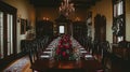 Elegant Mansion Dining Room Christmas Dinner Royalty Free Stock Photo
