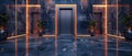 Elegant Marble Elevator Lobby with Ambient Lighting. Concept Luxurious Interior Design, Marble