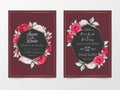 Elegant maroon wedding invitation card template with watercolor floral. Luxury wedding cards of flowers and golden decoration