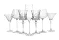 Elegant martini and wine empty glasses isolated on white