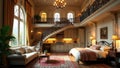 Elegant master suite with curving staircase and exquisite interior design. Generative AI Royalty Free Stock Photo