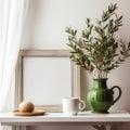 Elegant Mediterranean home interior. Summer home still life created with Generative AI Royalty Free Stock Photo