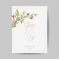 Elegant Merry Christmas and New Year 2021 Cards with Pine Branches, Holy Berry Wreast, Mistletoe, Winter floral design