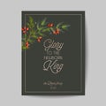 Elegant Merry Christmas and New Year 2021 Cards with Pine Branches, Holy Berry Wreast, Mistletoe, Winter floral design