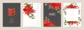 Elegant Merry Christmas and New Year Cards Set with Poinsettia Realistic Flowers, Mistletoe