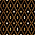 Elegant Metal Foil Rhombus Geometric Seamless Pattern in Gold and Black Color Royalty Free Stock Photo