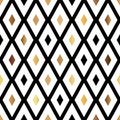 Elegant Metal Rhombus Geometric Seamless Pattern in Gold and Black, White Colors