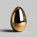 Elegant metallic gold Easter egg standing alone on a soft gray background. Generative AI Royalty Free Stock Photo