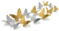 Elegant Metallic Gold and Silver Butterflies on a Clean White Background Royalty Free Stock Photo