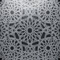 Elegant metallic silver Islamic geometric pattern background with intricate details and a dark Royalty Free Stock Photo