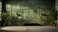 Elegant Minimalist Background: Empty Olive Wall With Beautiful Chiaroscuro