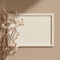 Elegant Blank Frame Mockup with Dried Floral Decor and Natural Shadow Royalty Free Stock Photo