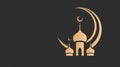 Elegant minimalist mosque silhouette with golden crescent moon on a striking dark background