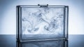 Elegant Minimalist Rectangular Glass Case Filled With Ethereal Swirling Blue Smoke On Dark Surface Royalty Free Stock Photo