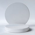 Elegant minimalist white acrylic circular plate elevated on a smooth cylindrical pedestal for modern interior design and Royalty Free Stock Photo