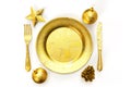 Elegant minimalistic festive golden Christmas dining set. 3D Rendering