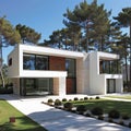 Elegant modern cubic house a harmonious blend of minimalist design and nature in the forest