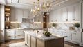 Elegant modern kitchen design featuring a luxurious island and statement lighting. Generative AI Royalty Free Stock Photo
