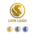 ELegant Modern Lion Head With Circle and Golden Gradien Logo Vector Design Concept