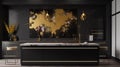 Elegant modern luxury black kitchen with abstract gold oil painting Royalty Free Stock Photo